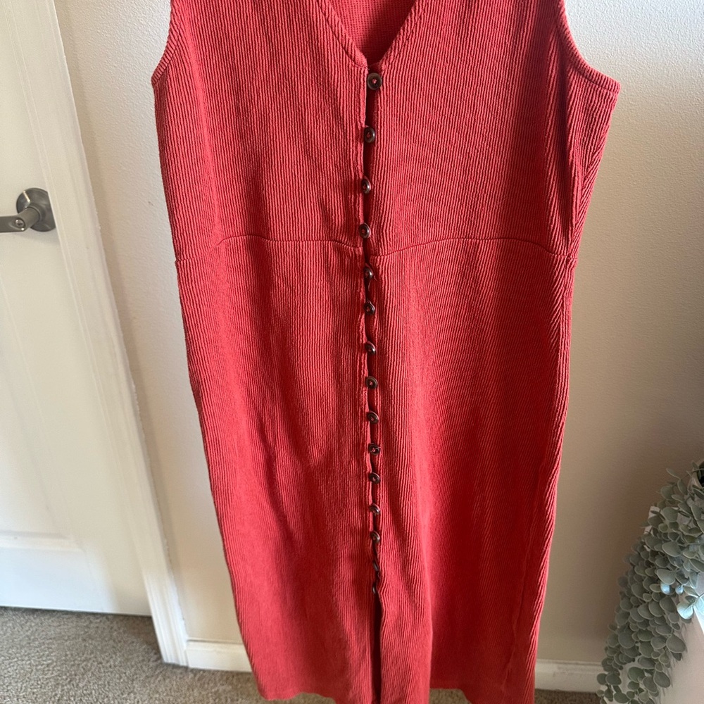 Madewell 💯 Cotton Button‑Front Midi Dress in Rust - Picture 7 of 10